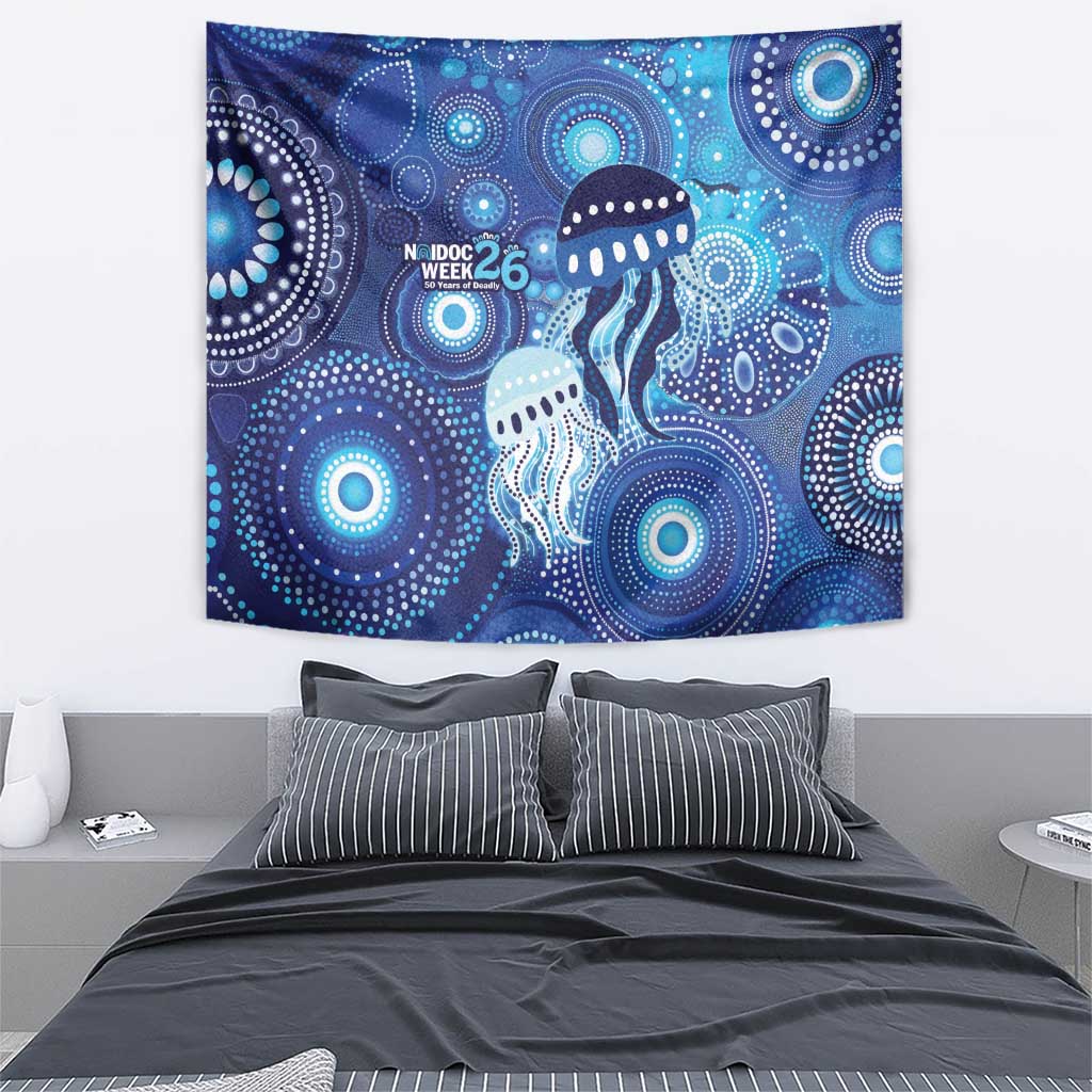 NAIDOC Deadly 50 Years Tapestry Jellyfish Aboriginal Culture Inspired Blue