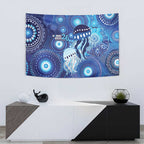 NAIDOC Deadly 50 Years Tapestry Jellyfish Aboriginal Culture Inspired Blue