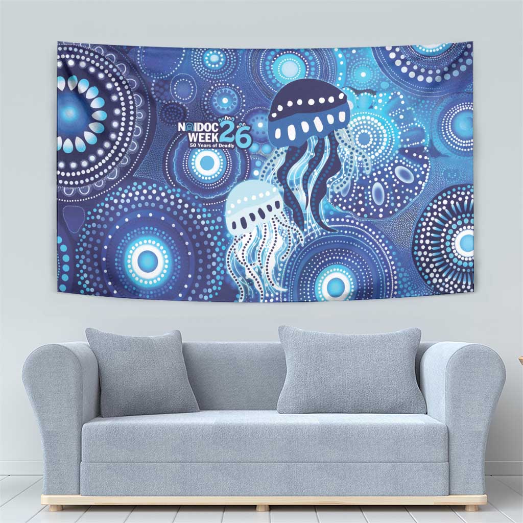 NAIDOC Deadly 50 Years Tapestry Jellyfish Aboriginal Culture Inspired Blue