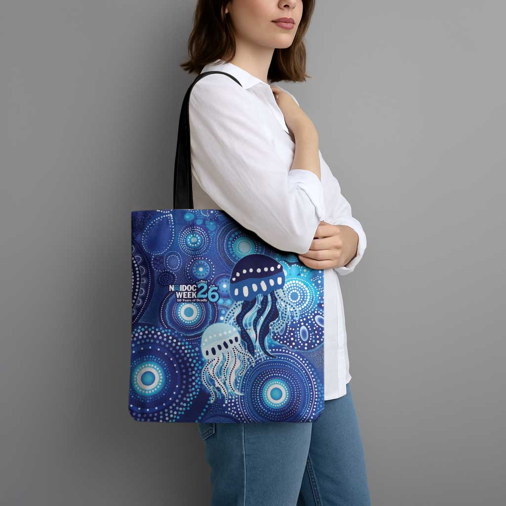 NAIDOC Deadly 50 Years Tote Bag Jellyfish Aboriginal Culture Inspired Blue