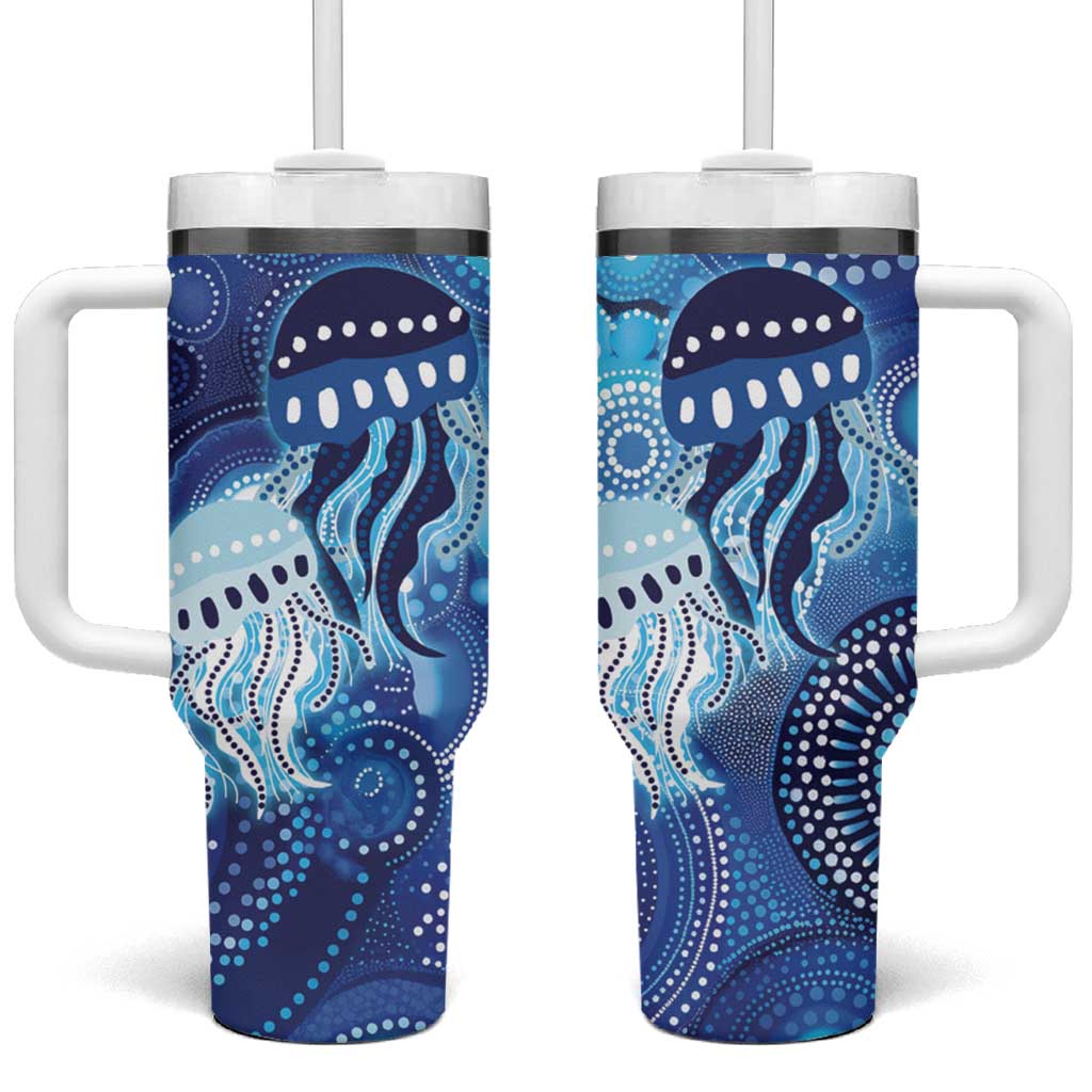 NAIDOC Deadly 50 Years Tumbler With Handle Jellyfish Aboriginal Culture Inspired Blue