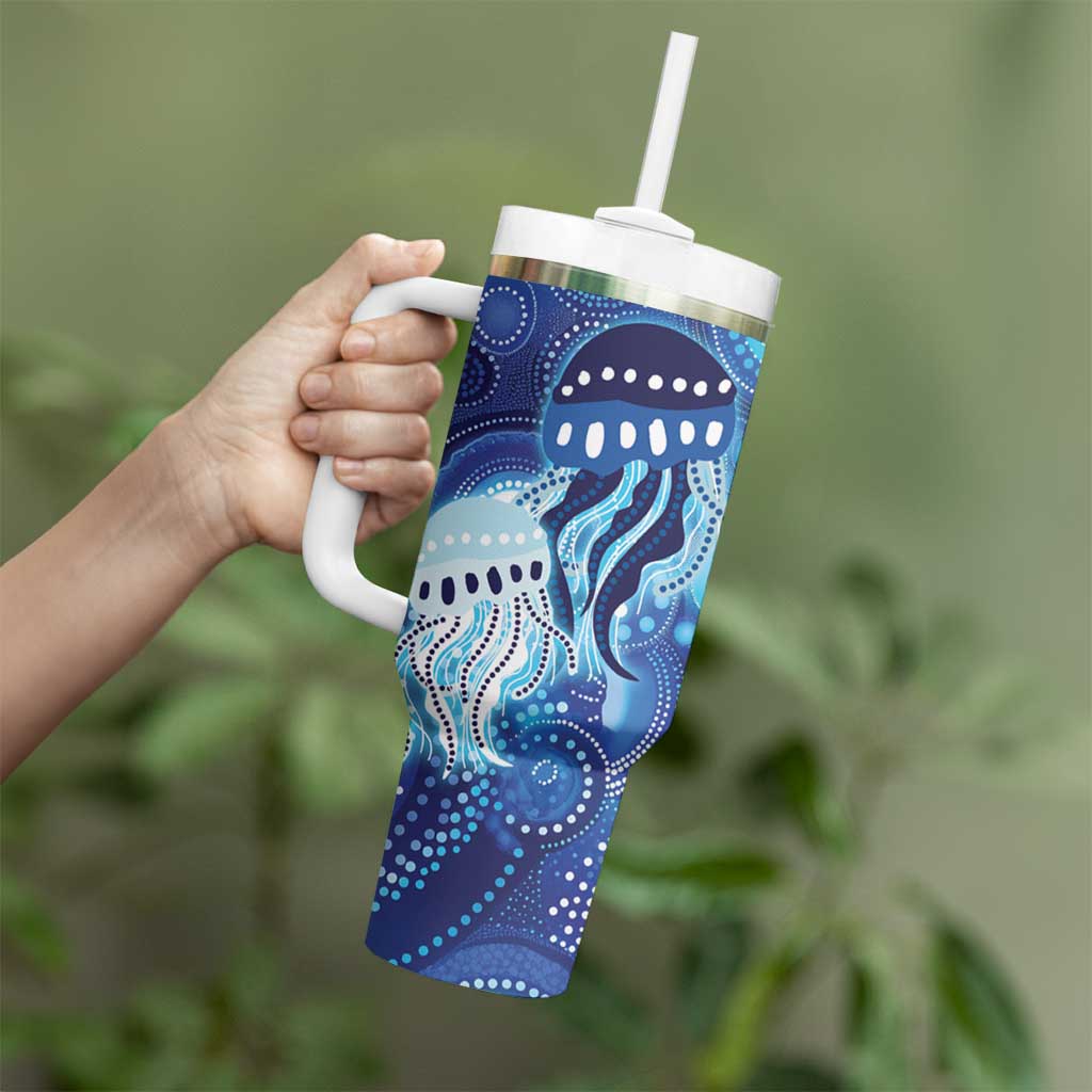 NAIDOC Deadly 50 Years Tumbler With Handle Jellyfish Aboriginal Culture Inspired Blue
