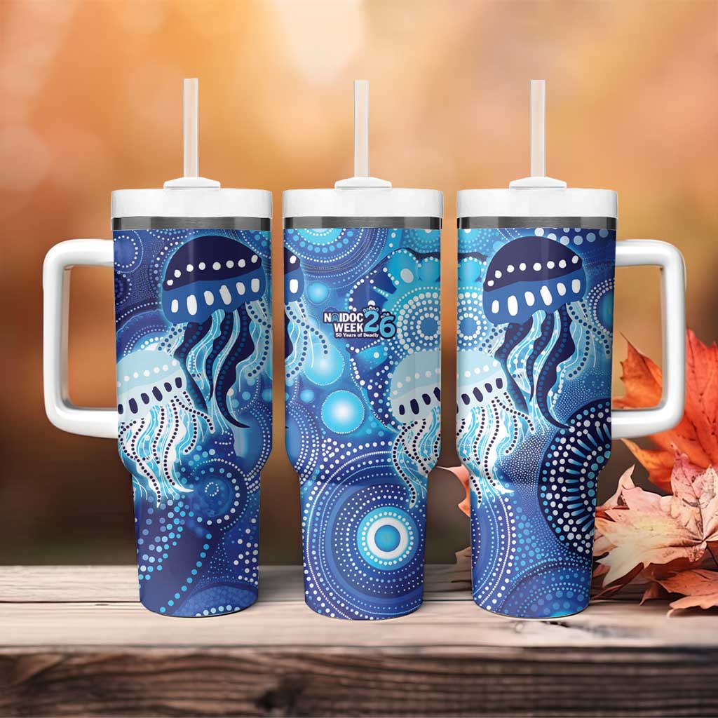 NAIDOC Deadly 50 Years Tumbler With Handle Jellyfish Aboriginal Culture Inspired Blue