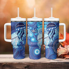 NAIDOC Deadly 50 Years Tumbler With Handle Jellyfish Aboriginal Culture Inspired Blue