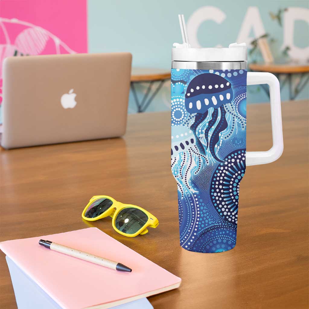 NAIDOC Deadly 50 Years Tumbler With Handle Jellyfish Aboriginal Culture Inspired Blue