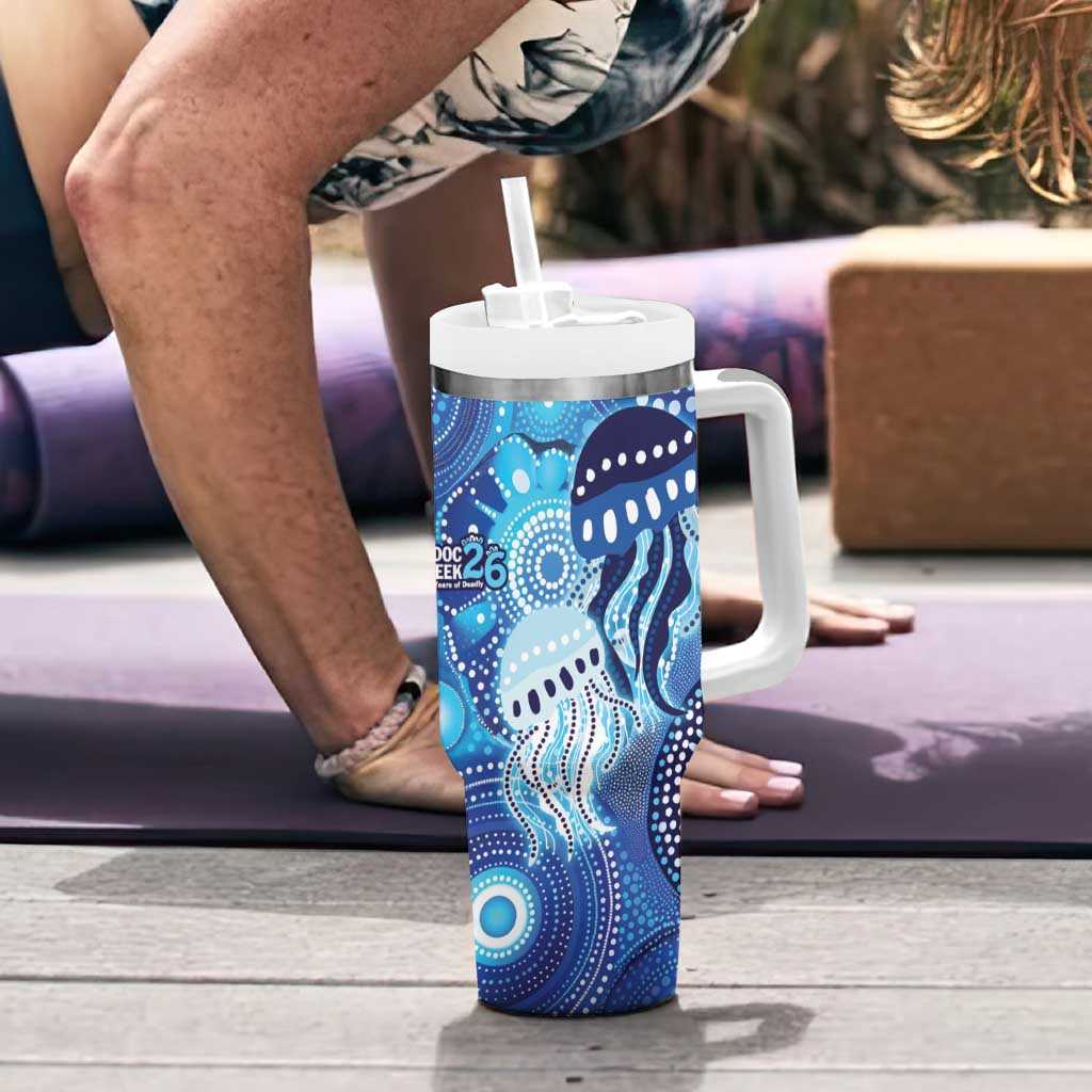 NAIDOC Deadly 50 Years Tumbler With Handle Jellyfish Aboriginal Culture Inspired Blue