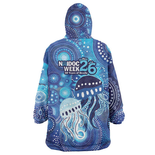 NAIDOC Deadly 50 Years Wearable Blanket Hoodie Jellyfish Aboriginal Culture Inspired Blue