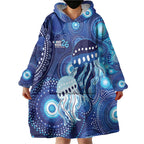 NAIDOC Deadly 50 Years Wearable Blanket Hoodie Jellyfish Aboriginal Culture Inspired Blue