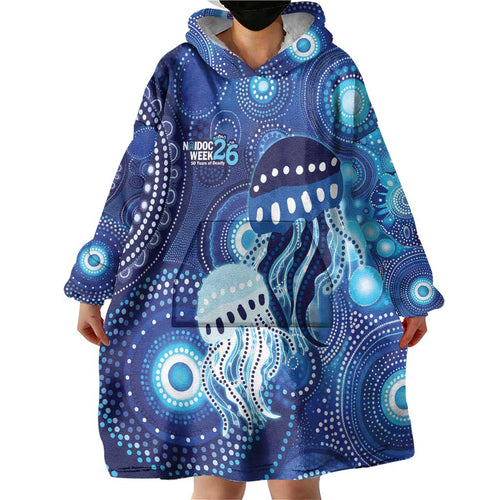 NAIDOC Deadly 50 Years Wearable Blanket Hoodie Jellyfish Aboriginal Culture Inspired Blue