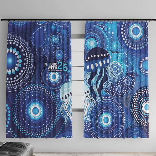 NAIDOC Deadly 50 Years Window Curtain Jellyfish Aboriginal Culture Inspired Blue
