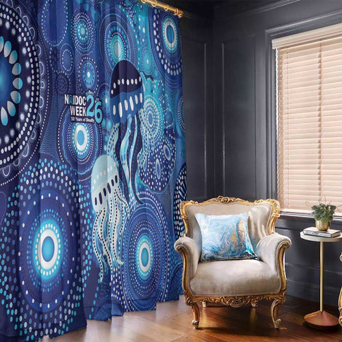 NAIDOC Deadly 50 Years Window Curtain Jellyfish Aboriginal Culture Inspired Blue