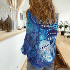 NAIDOC Deadly 50 Years Women Casual Shirt Jellyfish Aboriginal Culture Inspired Blue