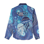 NAIDOC Deadly 50 Years Women Casual Shirt Jellyfish Aboriginal Culture Inspired Blue
