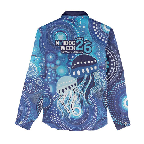 NAIDOC Deadly 50 Years Women Casual Shirt Jellyfish Aboriginal Culture Inspired Blue