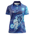 NAIDOC Deadly 50 Years Women Polo Shirt Jellyfish Aboriginal Culture Inspired Blue