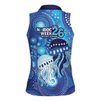 NAIDOC Deadly 50 Years Women Sleeveless Polo Shirt Jellyfish Aboriginal Culture Inspired Blue