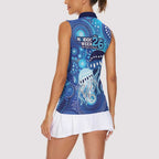 NAIDOC Deadly 50 Years Women Sleeveless Polo Shirt Jellyfish Aboriginal Culture Inspired Blue