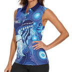 NAIDOC Deadly 50 Years Women Sleeveless Polo Shirt Jellyfish Aboriginal Culture Inspired Blue
