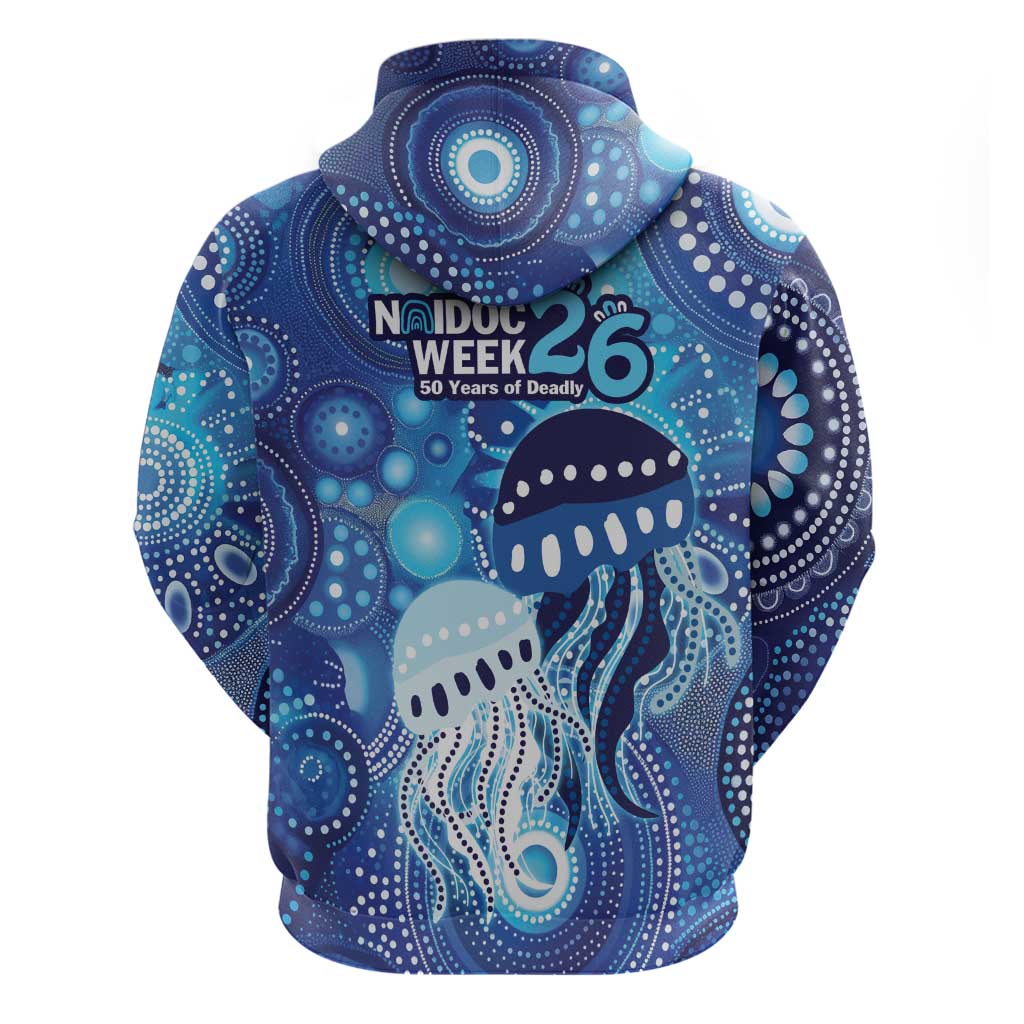 NAIDOC Deadly 50 Years Zip Hoodie Jellyfish Aboriginal Culture Inspired Blue
