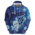NAIDOC Deadly 50 Years Zip Hoodie Jellyfish Aboriginal Culture Inspired Blue