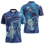 NAIDOC Deadly 50 Years Zipper Polo Shirt Jellyfish Aboriginal Culture Inspired Blue