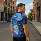 NAIDOC Deadly 50 Years Zipper Polo Shirt Jellyfish Aboriginal Culture Inspired Blue