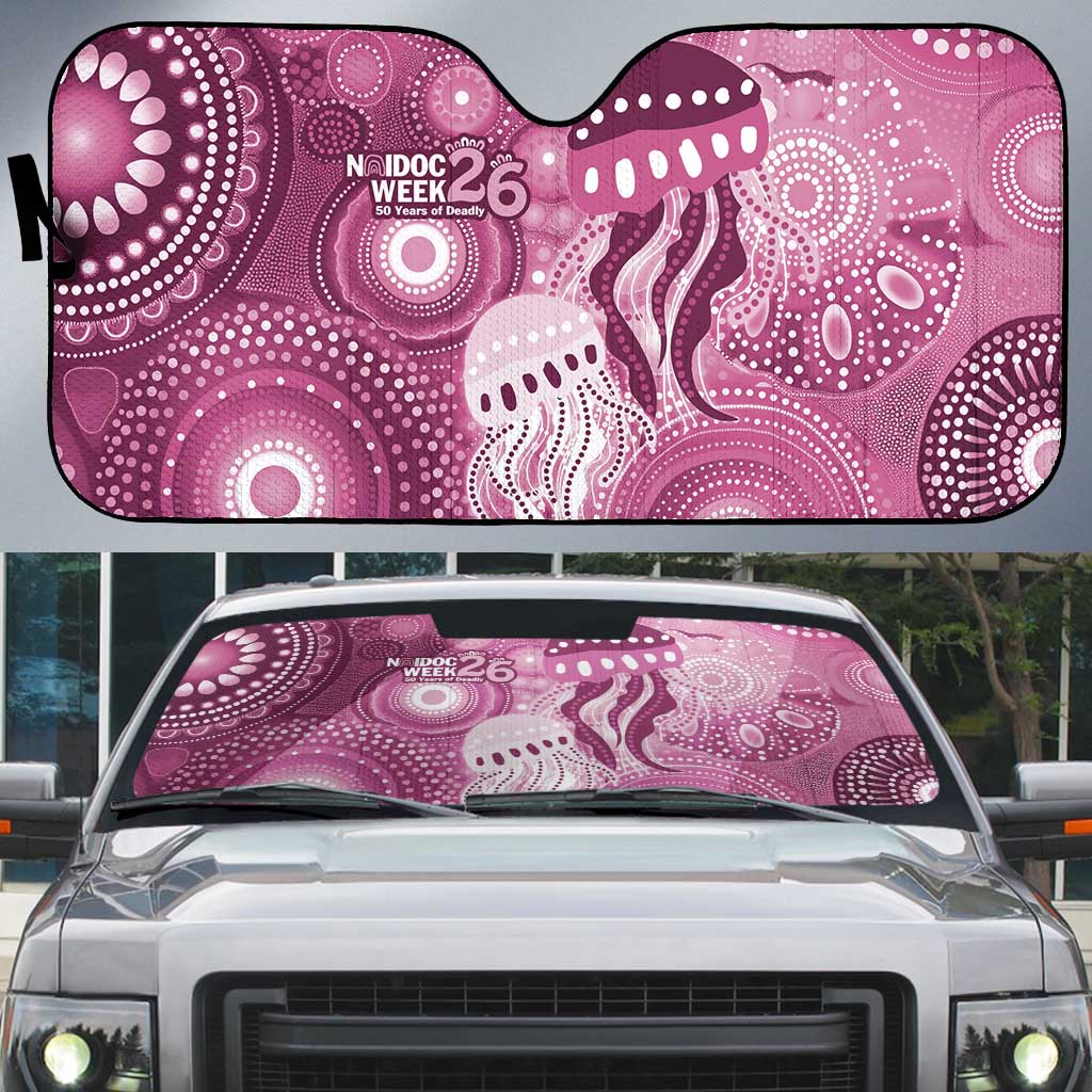 NAIDOC Deadly 50 Years Auto Sun Shade Jellyfish Aboriginal Culture Inspired Pink