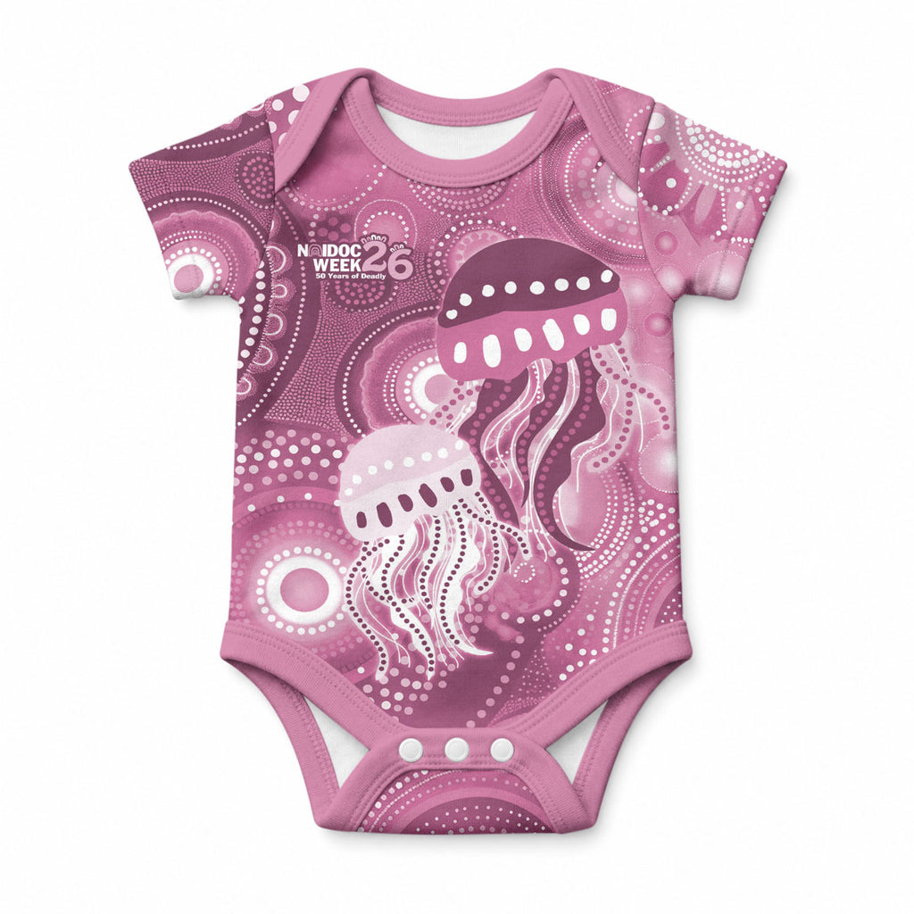 NAIDOC Deadly 50 Years Baby Onesie Jellyfish Aboriginal Culture Inspired Pink