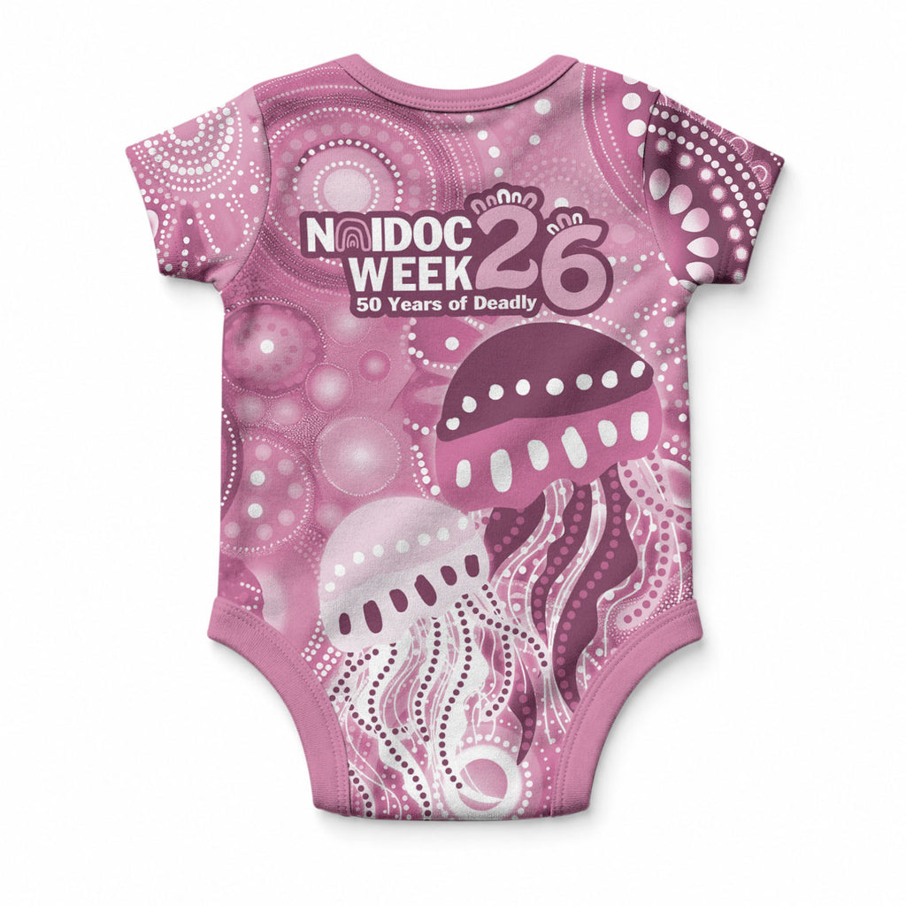 NAIDOC Deadly 50 Years Baby Onesie Jellyfish Aboriginal Culture Inspired Pink