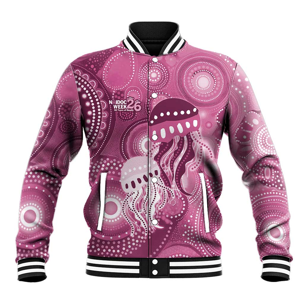 NAIDOC Deadly 50 Years Baseball Jacket Jellyfish Aboriginal Culture Inspired Pink
