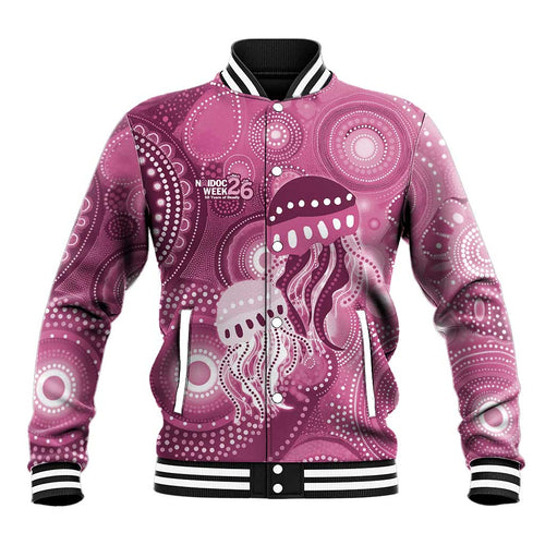 NAIDOC Deadly 50 Years Baseball Jacket Jellyfish Aboriginal Culture Inspired Pink