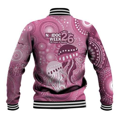 NAIDOC Deadly 50 Years Baseball Jacket Jellyfish Aboriginal Culture Inspired Pink