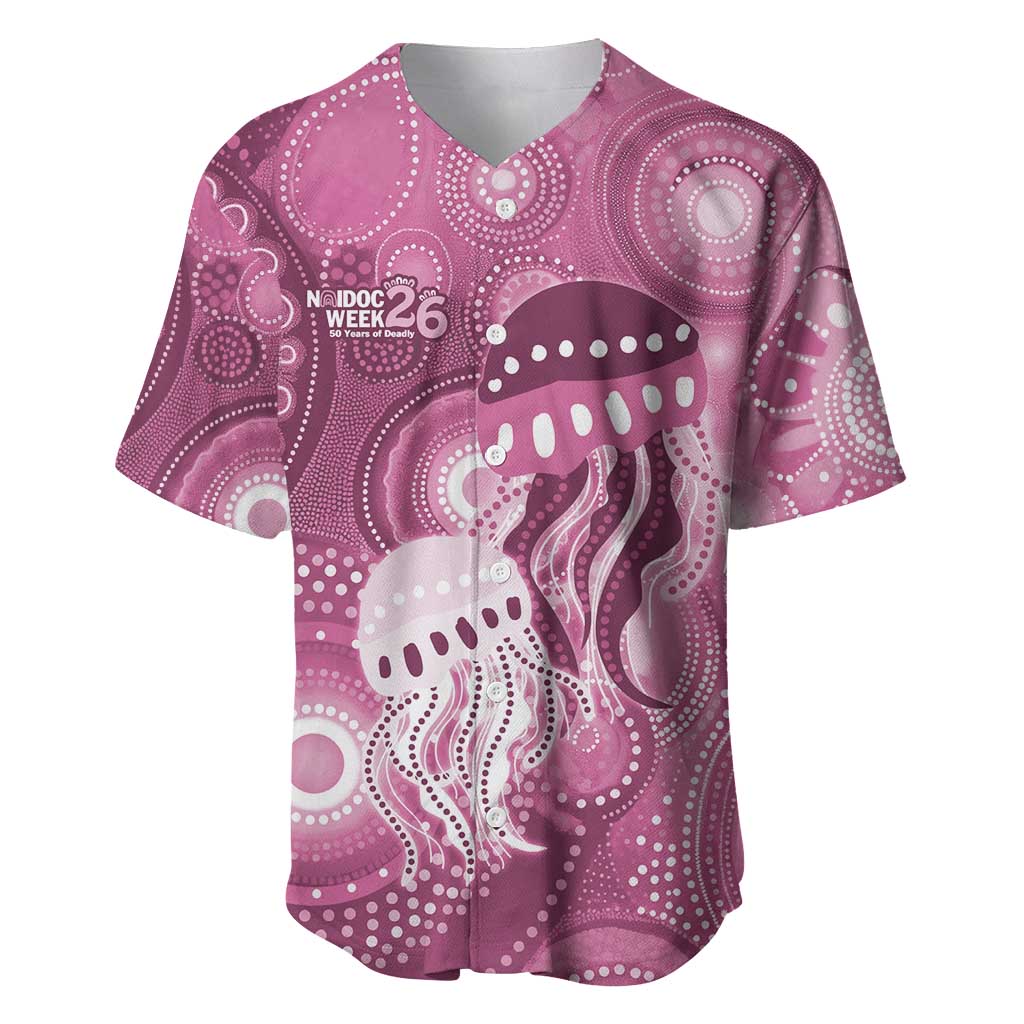 NAIDOC Deadly 50 Years Baseball Jersey Jellyfish Aboriginal Culture Inspired Pink