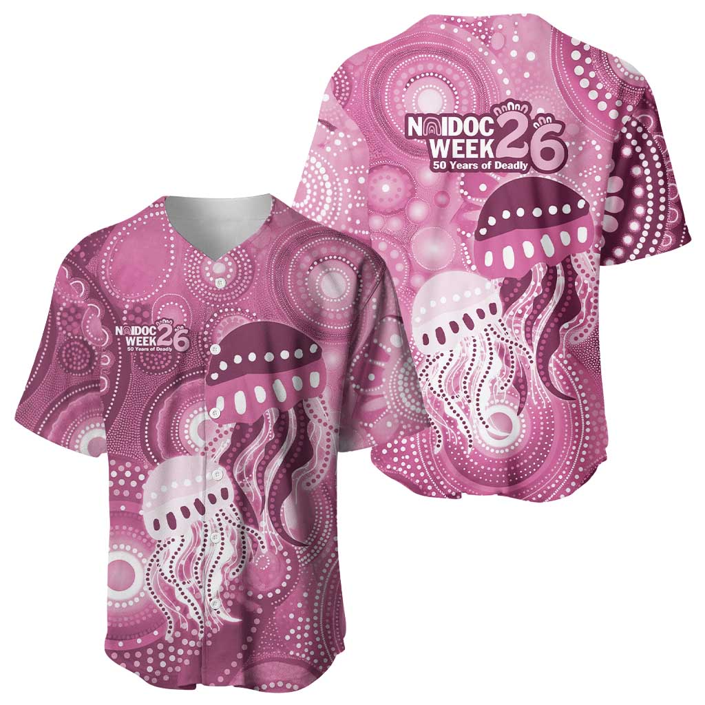 NAIDOC Deadly 50 Years Baseball Jersey Jellyfish Aboriginal Culture Inspired Pink
