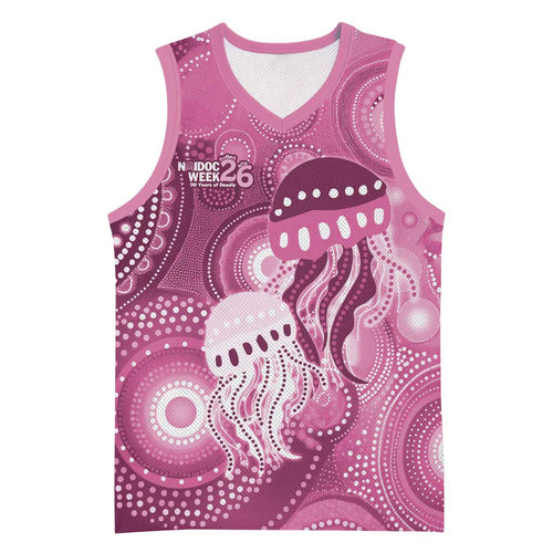 NAIDOC Deadly 50 Years Basketball Jersey Jellyfish Aboriginal Culture Inspired Pink