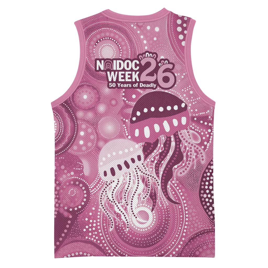 NAIDOC Deadly 50 Years Basketball Jersey Jellyfish Aboriginal Culture Inspired Pink