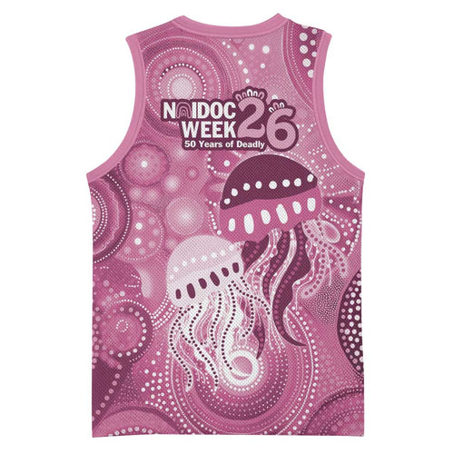 NAIDOC Deadly 50 Years Basketball Jersey Jellyfish Aboriginal Culture Inspired Pink