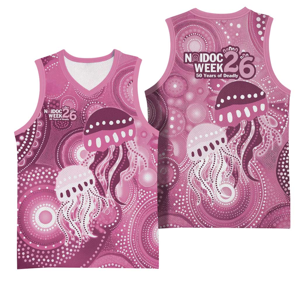 NAIDOC Deadly 50 Years Basketball Jersey Jellyfish Aboriginal Culture Inspired Pink