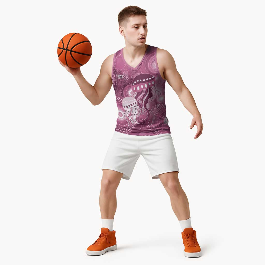 NAIDOC Deadly 50 Years Basketball Jersey Jellyfish Aboriginal Culture Inspired Pink