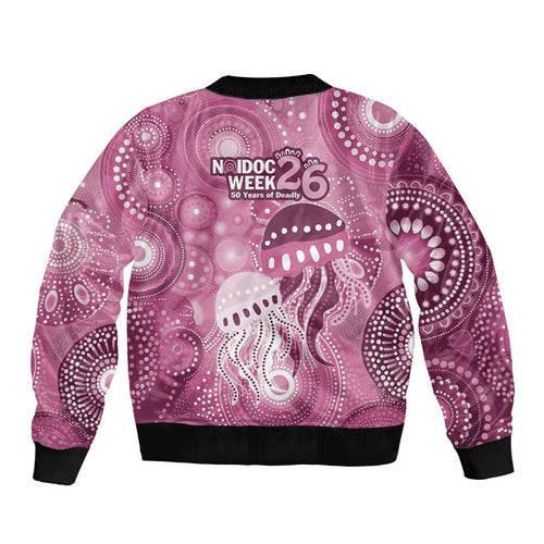 NAIDOC Deadly 50 Years Bomber Jacket Jellyfish Aboriginal Culture Inspired Pink