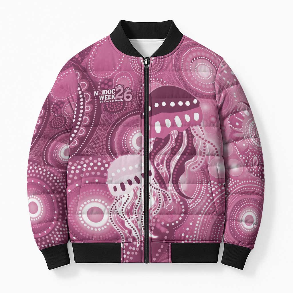 NAIDOC Deadly 50 Years Bomber Puffer Jacket Jellyfish Aboriginal Culture Inspired Pink