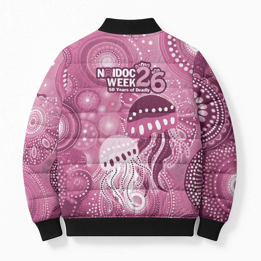 NAIDOC Deadly 50 Years Bomber Puffer Jacket Jellyfish Aboriginal Culture Inspired Pink