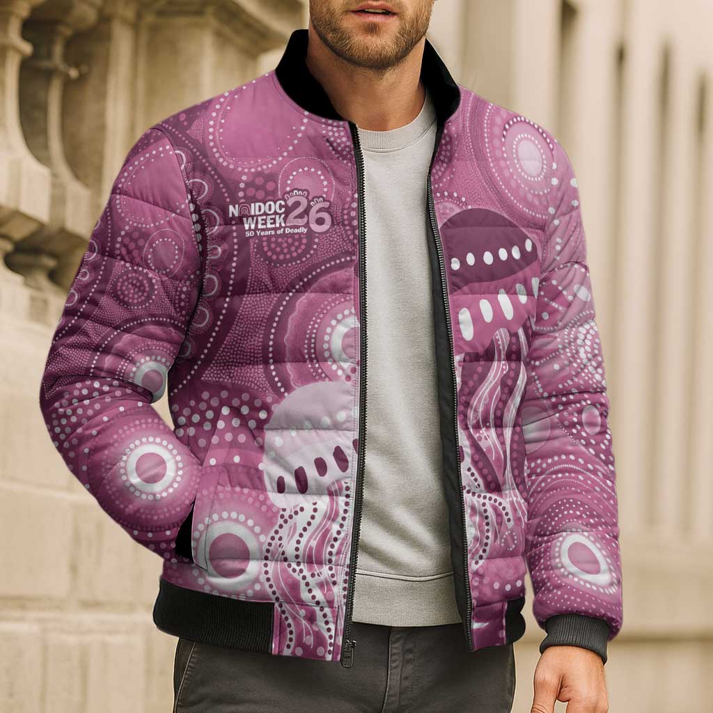 NAIDOC Deadly 50 Years Bomber Puffer Jacket Jellyfish Aboriginal Culture Inspired Pink