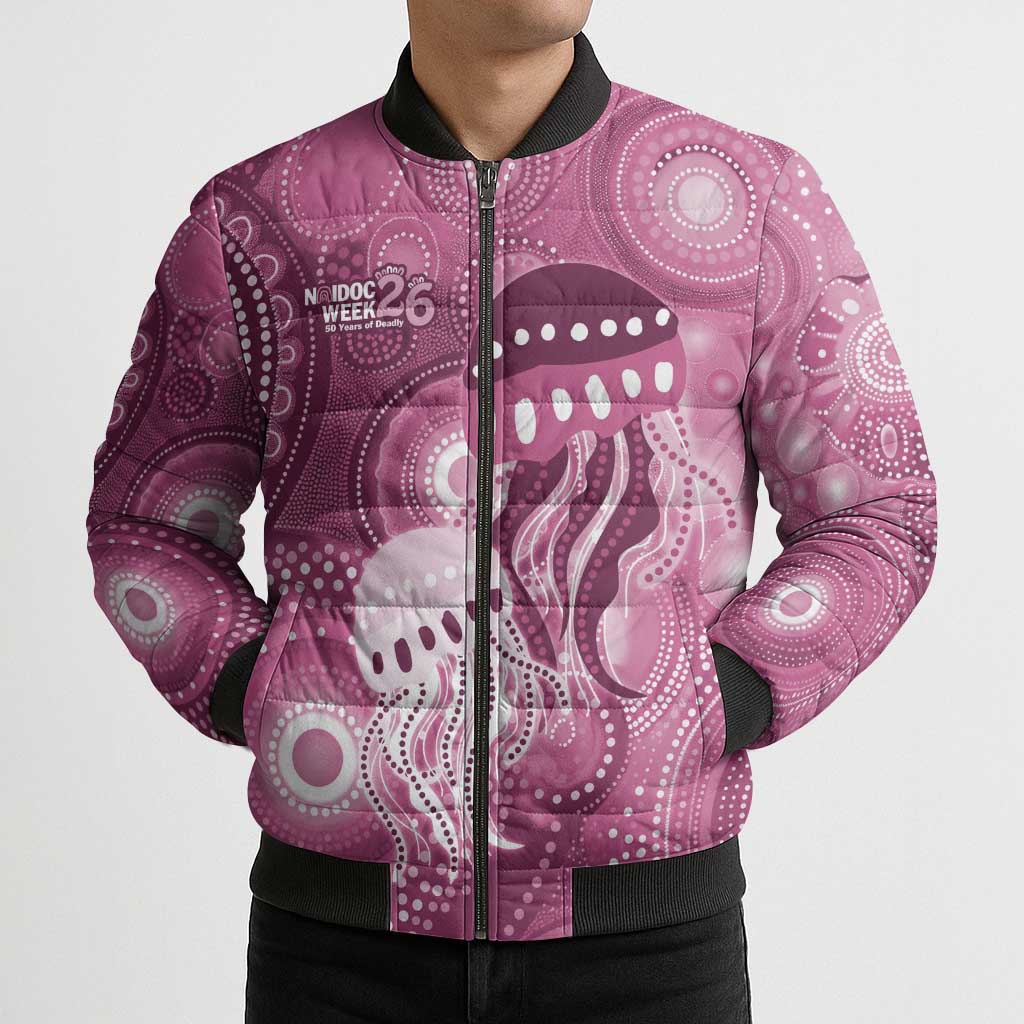 NAIDOC Deadly 50 Years Bomber Puffer Jacket Jellyfish Aboriginal Culture Inspired Pink