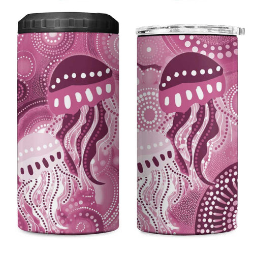 NAIDOC Deadly 50 Years 4 in 1 Can Cooler Tumbler Jellyfish Aboriginal Culture Inspired Pink
