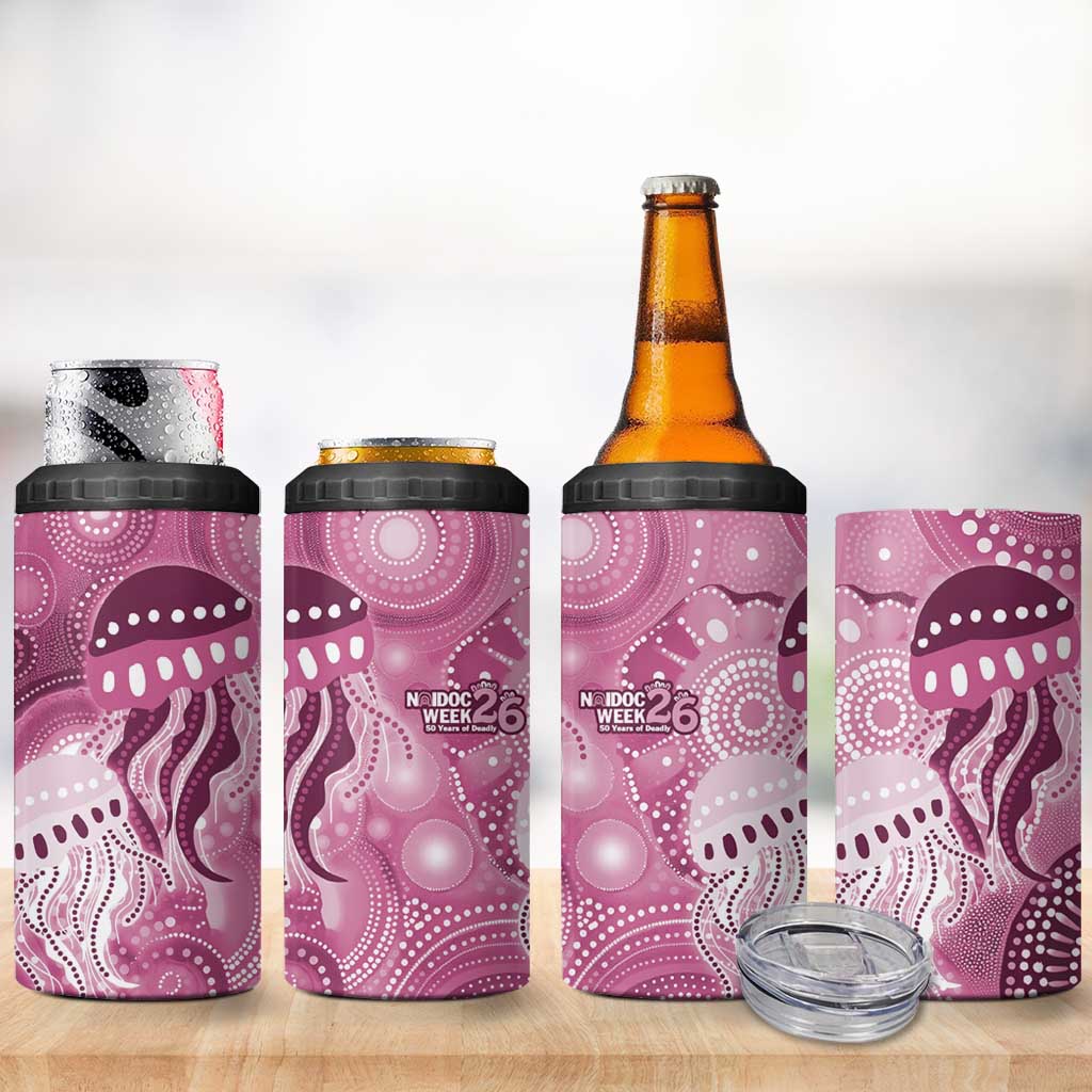 NAIDOC Deadly 50 Years 4 in 1 Can Cooler Tumbler Jellyfish Aboriginal Culture Inspired Pink