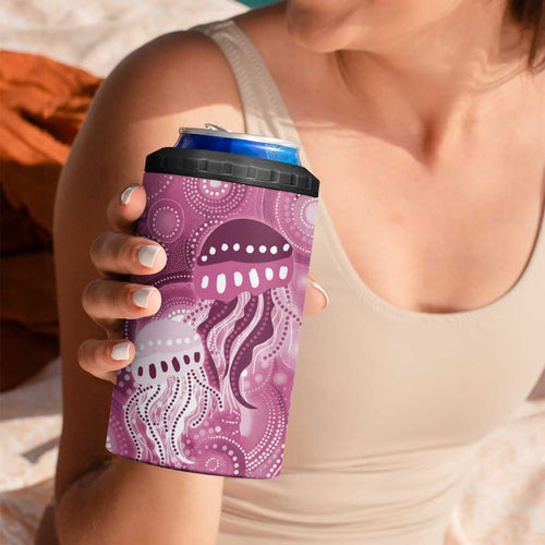 NAIDOC Deadly 50 Years 4 in 1 Can Cooler Tumbler Jellyfish Aboriginal Culture Inspired Pink
