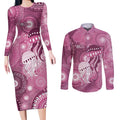NAIDOC Deadly 50 Years Couples Matching Long Sleeve Bodycon Dress and Long Sleeve Button Shirt Jellyfish Aboriginal Culture Inspired Pink