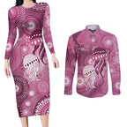 NAIDOC Deadly 50 Years Couples Matching Long Sleeve Bodycon Dress and Long Sleeve Button Shirt Jellyfish Aboriginal Culture Inspired Pink