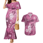 NAIDOC Deadly 50 Years Couples Matching Mermaid Dress and Hawaiian Shirt Jellyfish Aboriginal Culture Inspired Pink